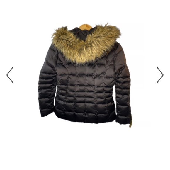 Calvin Klein Womens Down Coat Large Brown Fur Trim Hood Zip Pockets Full Zip - Picture 4 of 9